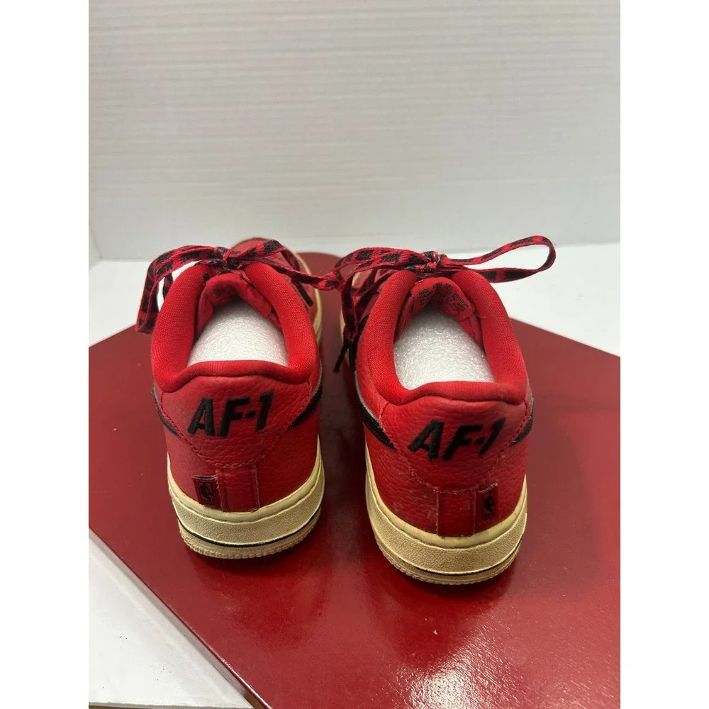 Nike Tumbled Leather Air Force 1 Low 4.5Y Red NBA Pack Streetwear Sporty Retro